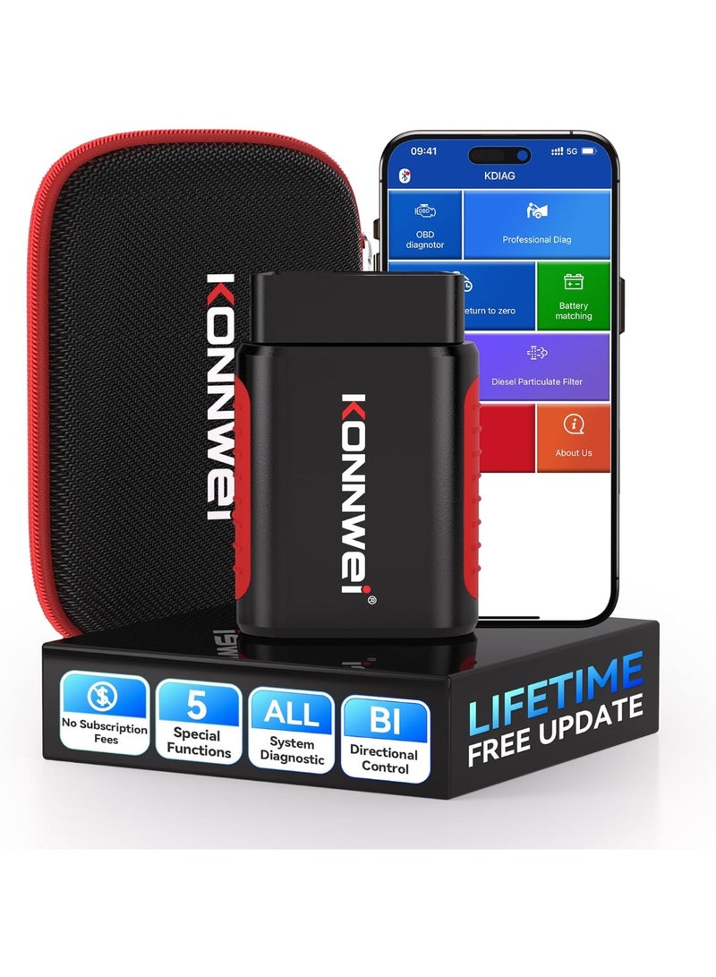 Konnwei KDIAG OBD2 Scanner Bluetooth - Full System Car Diagnostic Tool for Engine, Transmission, ABS, TPMS, AC, Steering, Battery, Others,  w/Bi-Directional Control, Oil/EPB/DPF/BMS Reset for 40+ Vehicles, Lifetime iOS Android App, AutoVIN & Case - Image 1